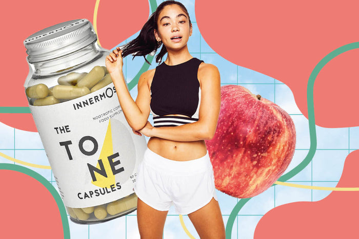 Cut outs of woman Innermost tone capsules and apple for summer