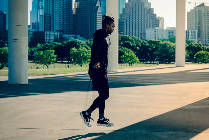 Man training with skipping rope