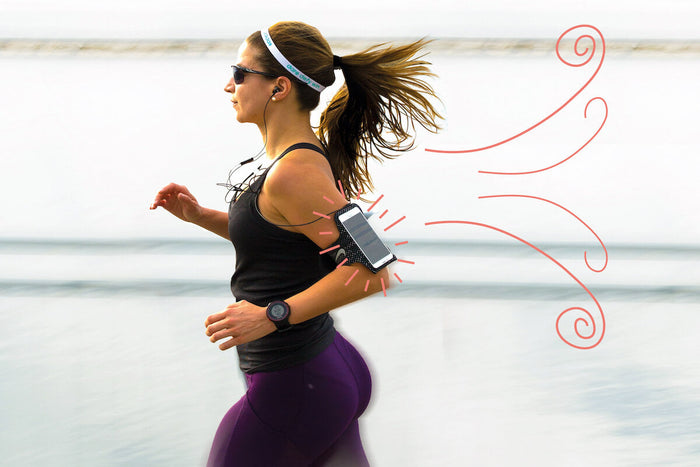 Woman running with phone 