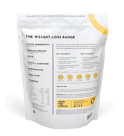 A pouch of The Lean Protein - a whey protein powder developed by Innermost