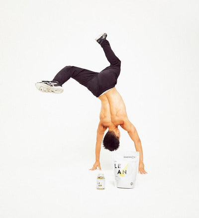 Barry He somersaulting over The Lean Protein
